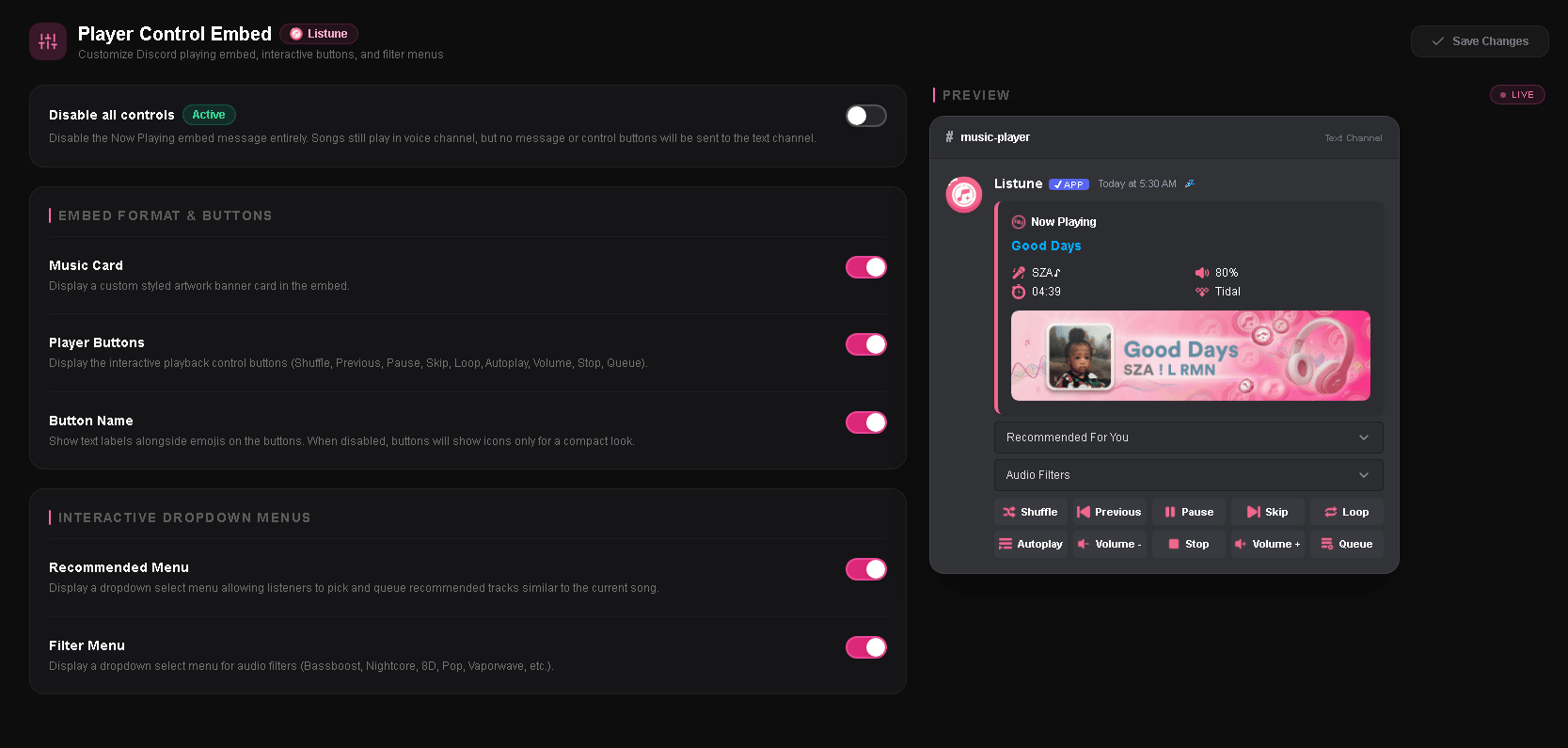 Player Control and Embed Customization