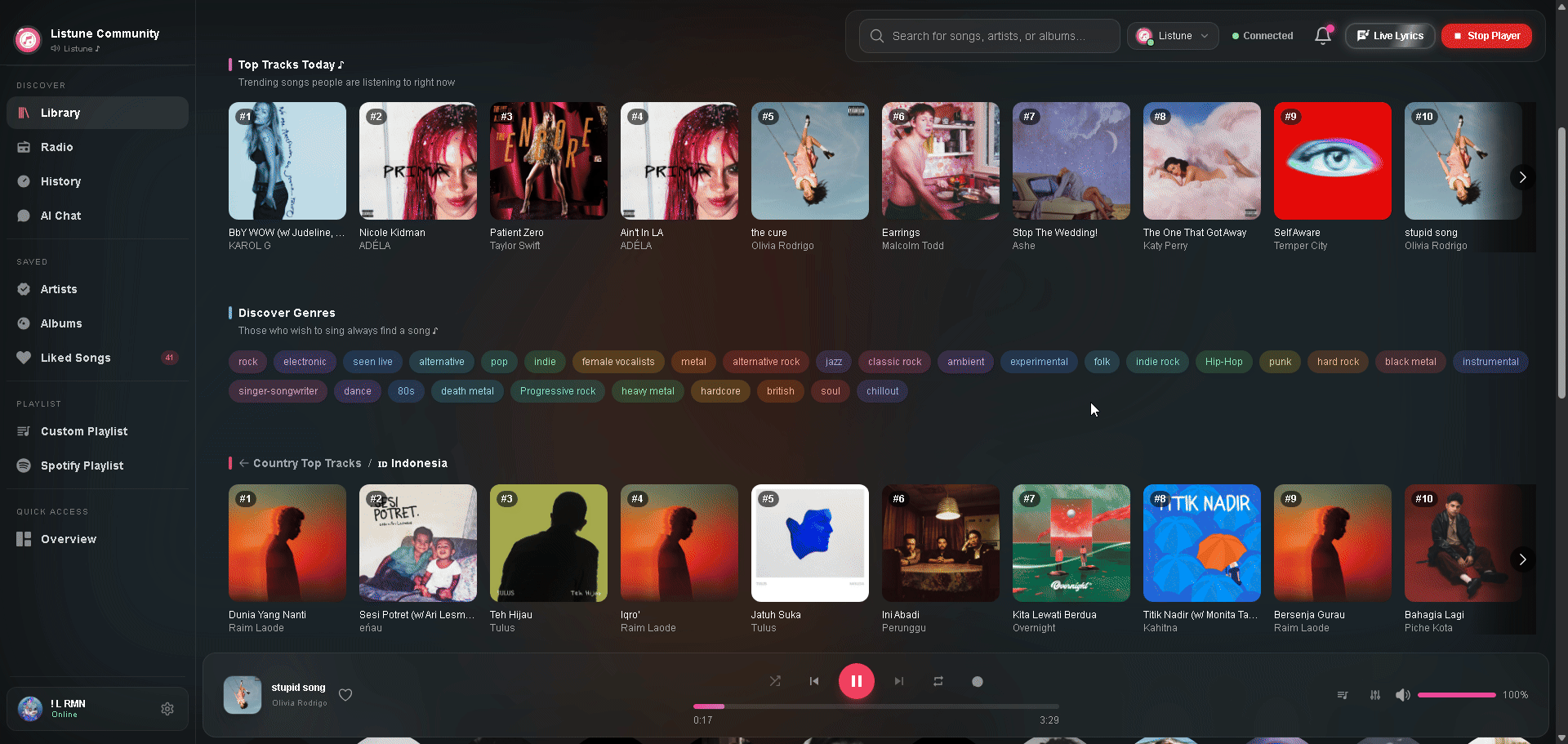 Web Player Interface Demonstration